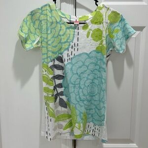 Women’s Floral Short Sleeve Tee - White with Aqua & Lime